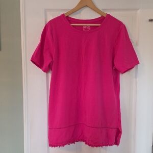 Denim And Company Short Sleeve Lace Fringe Hem Tunic Top Sz L